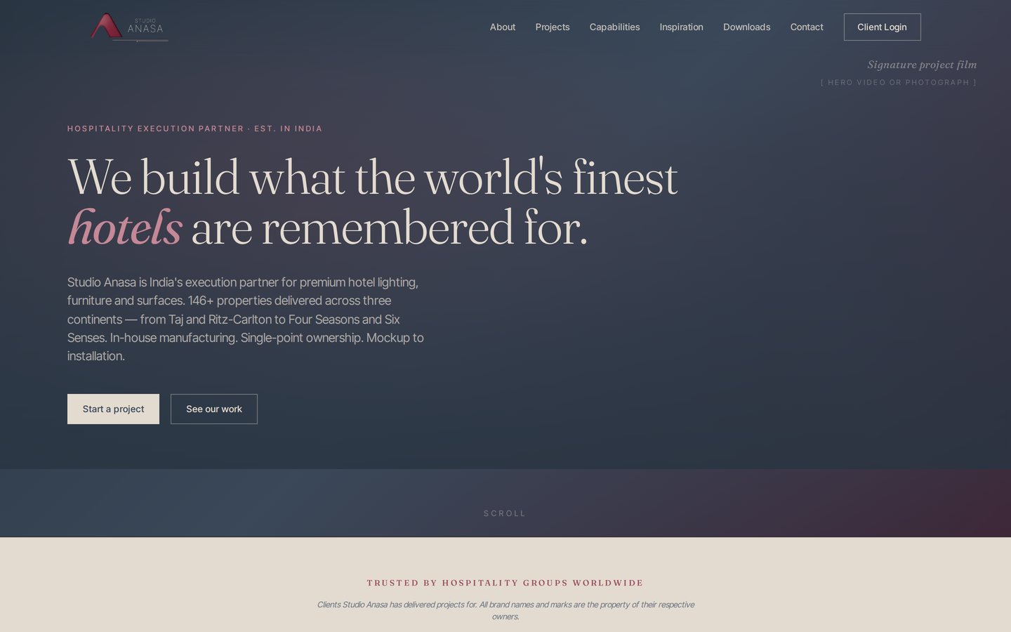 Studio Anasa website homepage designed and built by Emporia